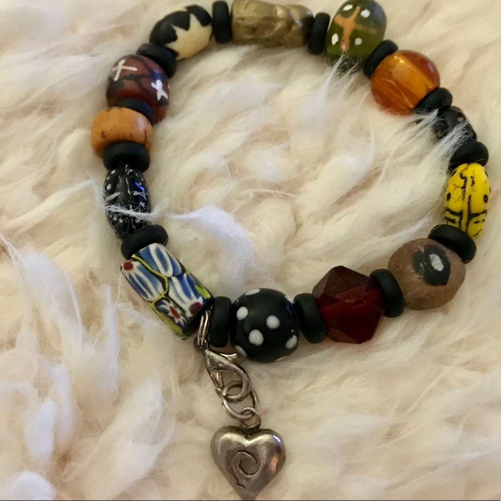 Boutique Beaded Bracelet with Silver Heart Drop
